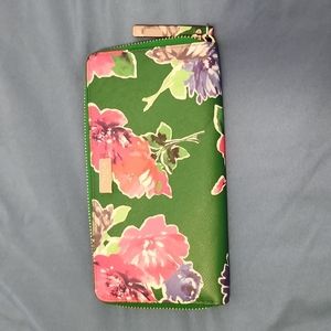 Kate Spade Zip Around Wallet, Green with Flowers